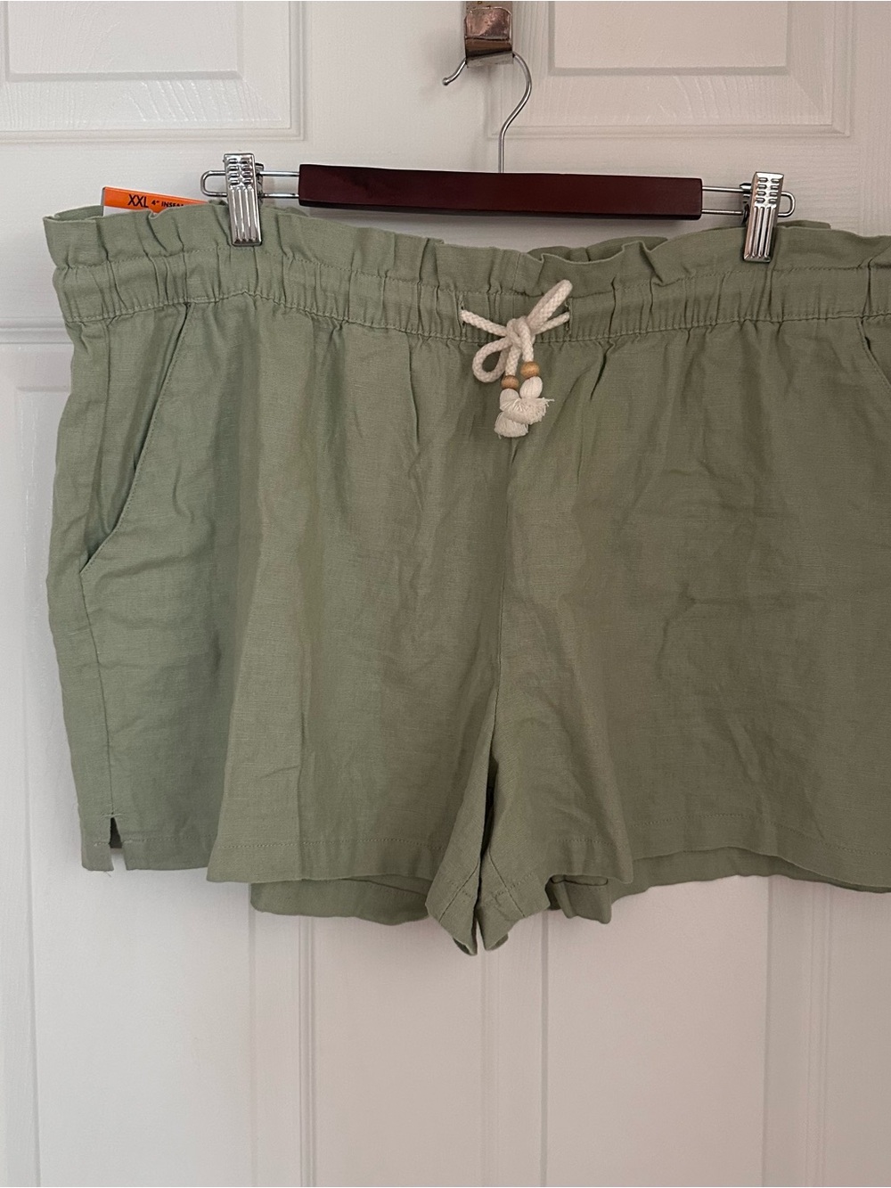 Hang Ten Women's XXL Sage Green Linen Blend Drawstring Shorts Boho Resort NWT